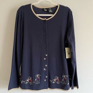 NWT Lee Navy Button-Up women’s Cardigan cat sweater kittens embroidered size L